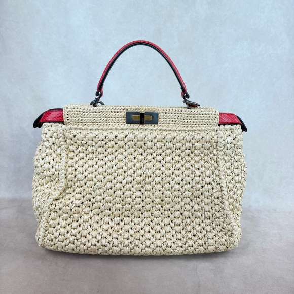 Fendi Peekaboo XL Python and Raffia Bag Rare - Picture 3 of 17